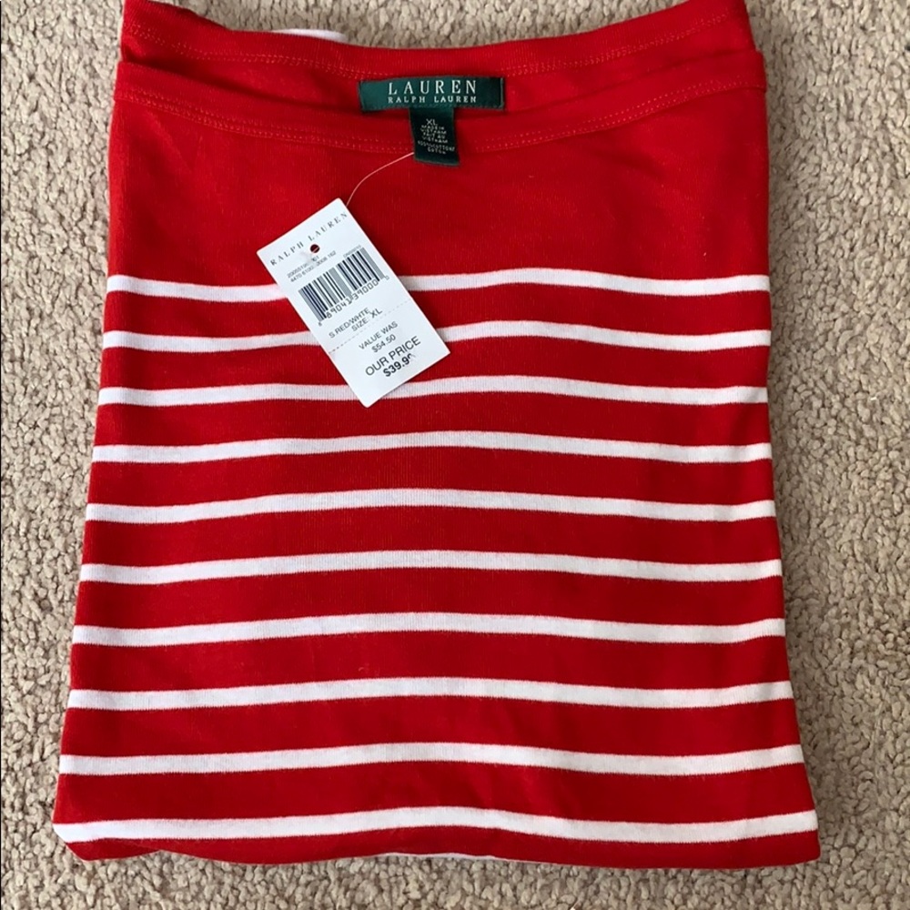 Ladies Ralph Lauren red/white stripe top - Picture 2 of 4
